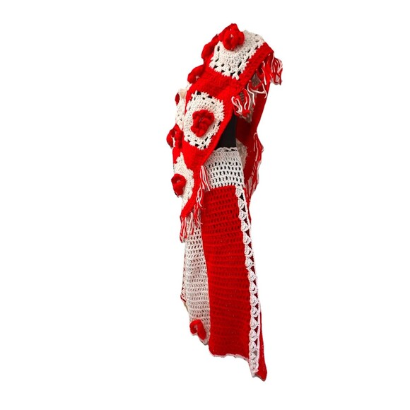 Crochet Vintage Red White Flower Top Skirt Bag Henrietta Tanuska Beverly Hills - Picture 2 of 16